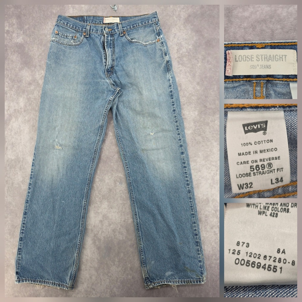 Vintage Levis 569 Jeans Mens 32x34 Loose Straight Blue Fits 35x32 Distressed Y2K